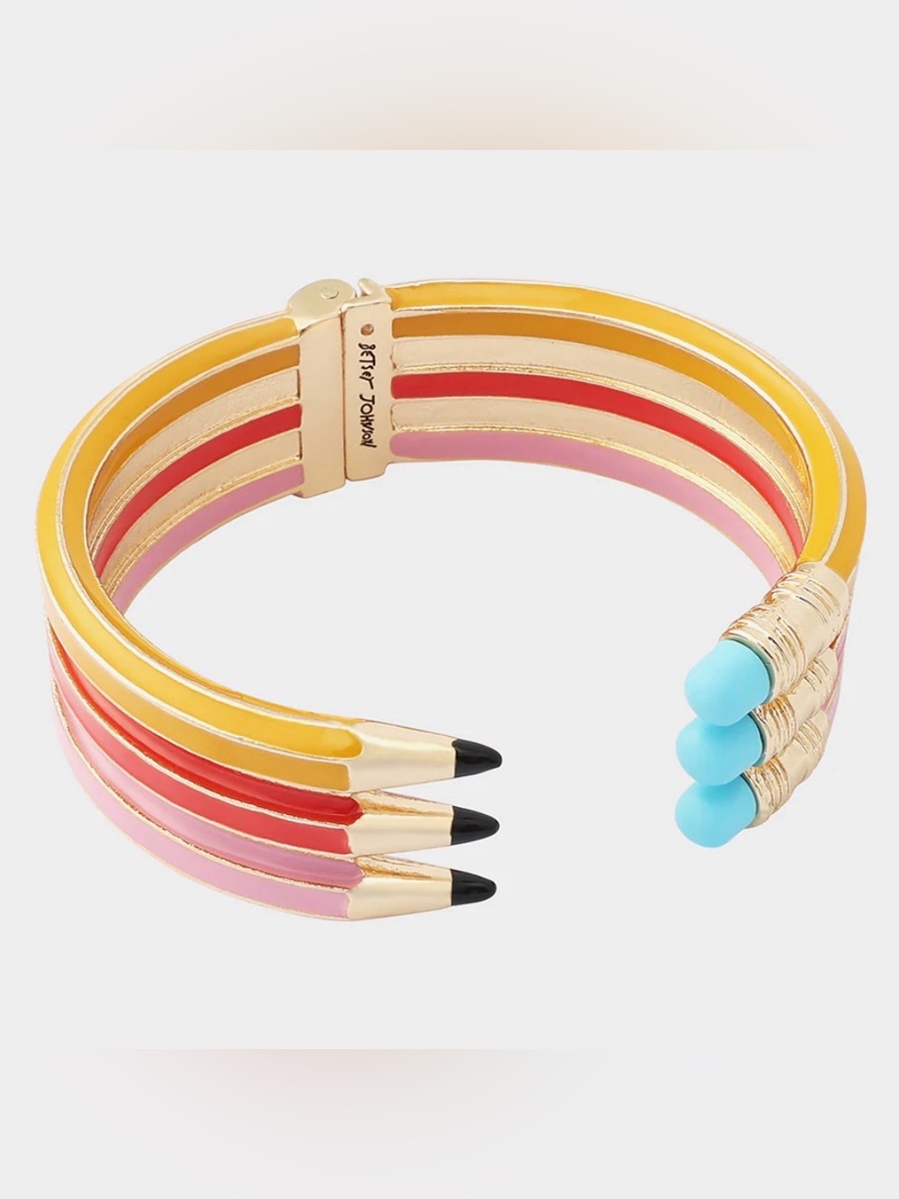 Betsey Johnson TRIPLE PENCIL HINGE BANGLE BRACELET PINK - Picture 5 of 5